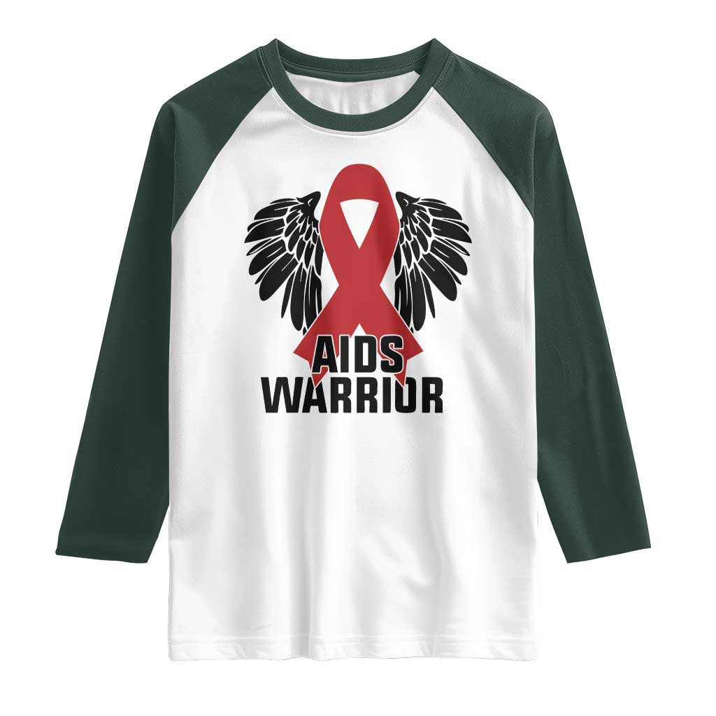 Aids Warrior Raglan Shirt Red Ribbon HIV Awareness Gift TS12 White Dark Forest Green Print Your Wear