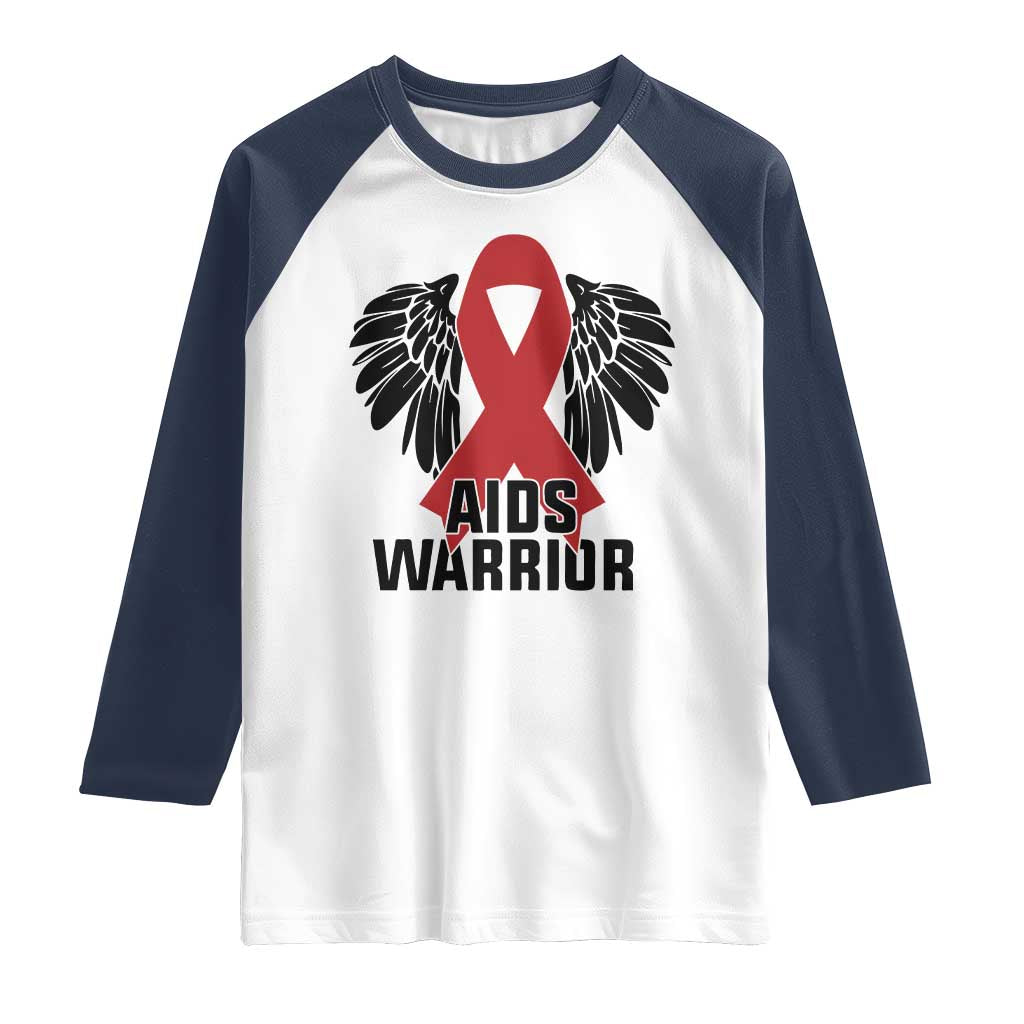 Aids Warrior Raglan Shirt Red Ribbon HIV Awareness Gift TS12 White Navy Print Your Wear
