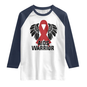 Aids Warrior Raglan Shirt Red Ribbon HIV Awareness Gift TS12 White Navy Print Your Wear