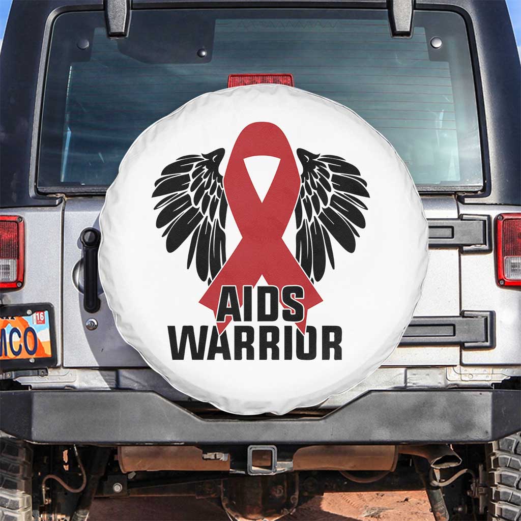 Aids Warrior Spare Tire Cover Red Ribbon HIV Awareness Gift TS12 No hole White Print Your Wear