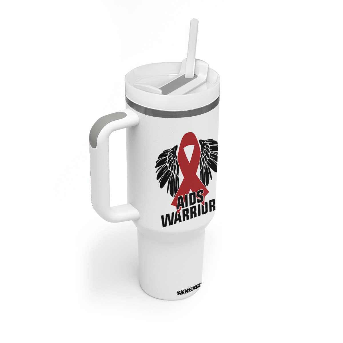 Aids Warrior Tumbler With Handle Red Ribbon HIV Awareness Gift TS12 Print Your Wear