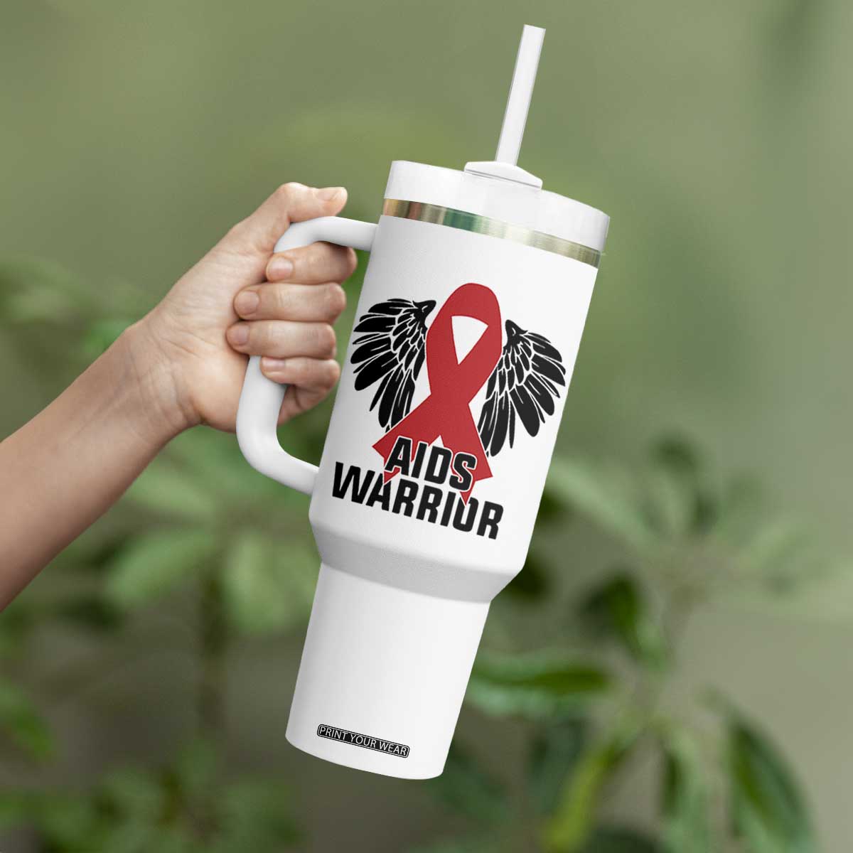Aids Warrior Tumbler With Handle Red Ribbon HIV Awareness Gift TS12 Print Your Wear