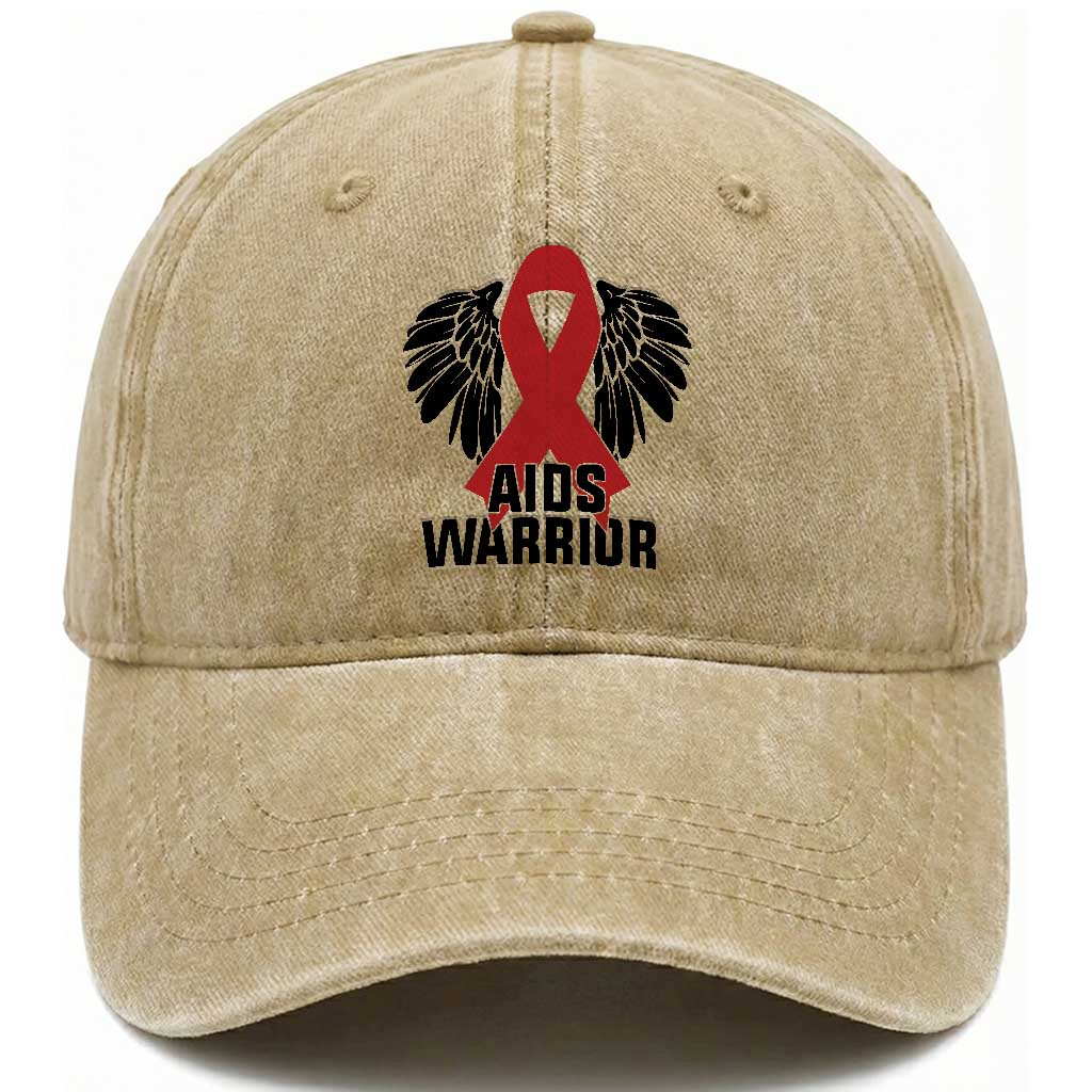Aids Warrior Washed Cotton Baseball Cap Red Ribbon HIV Awareness Gift TS12 Print Your Wear