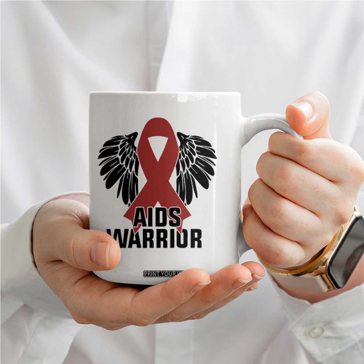 Aids Warrior Coffee Mug Red Ribbon HIV Awareness Gift TS12 Print Your Wear