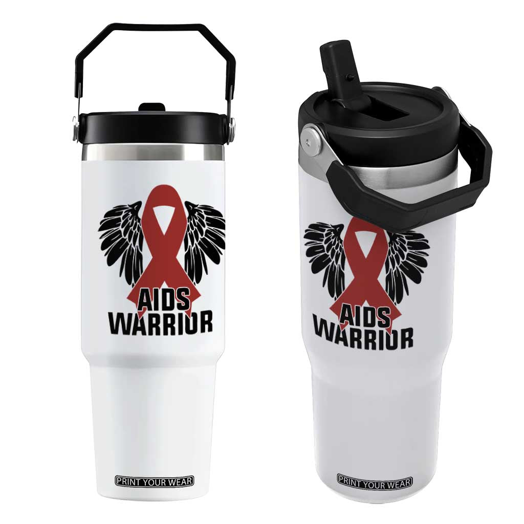 Aids Warrior Flip Straw Tumbler Red Ribbon HIV Awareness Gift TS12 One Size: 30 oz White Print Your Wear