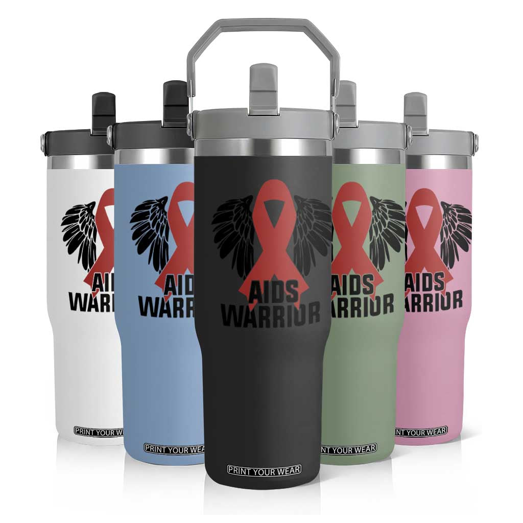 Aids Warrior Flip Straw Tumbler Red Ribbon HIV Awareness Gift TS12 Print Your Wear