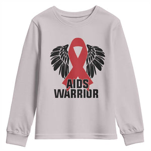 Aids Warrior Youth Sweatshirt Red Ribbon HIV Awareness Gift TS12 Ice Gray Print Your Wear
