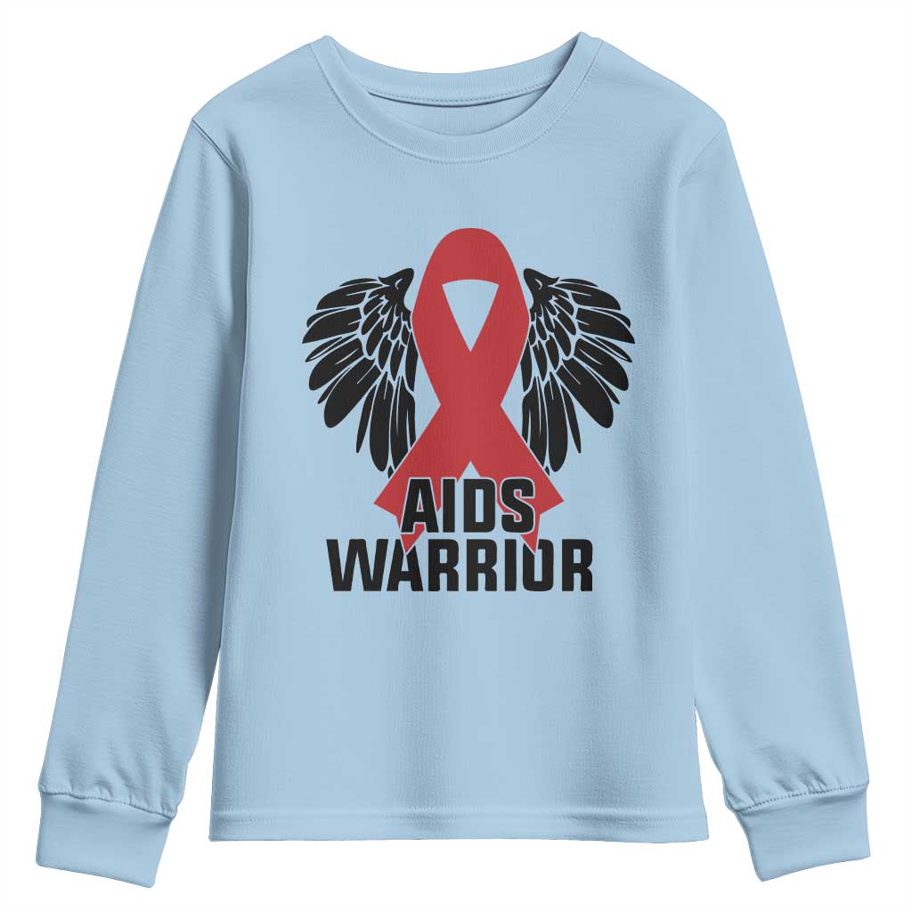Aids Warrior Youth Sweatshirt Red Ribbon HIV Awareness Gift TS12 Light Blue Print Your Wear