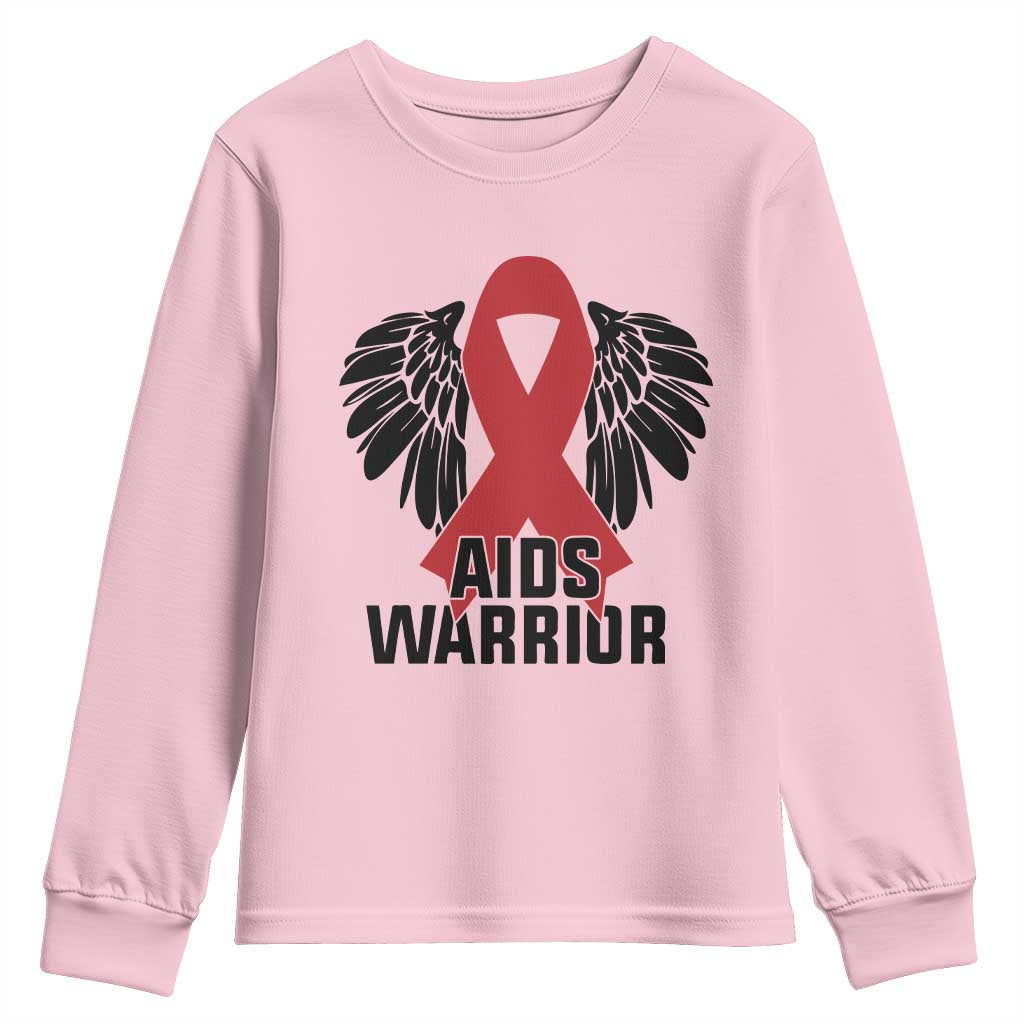 Aids Warrior Youth Sweatshirt Red Ribbon HIV Awareness Gift TS12 Light Pink Print Your Wear