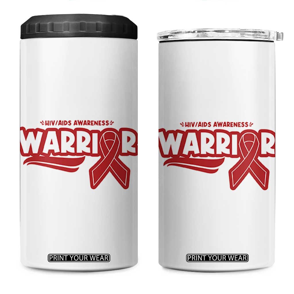 HIV Awareness Warrior 4 in 1 Can Cooler Tumbler Red Ribbon Support Gift TS12 One Size: 16 oz White Print Your Wear
