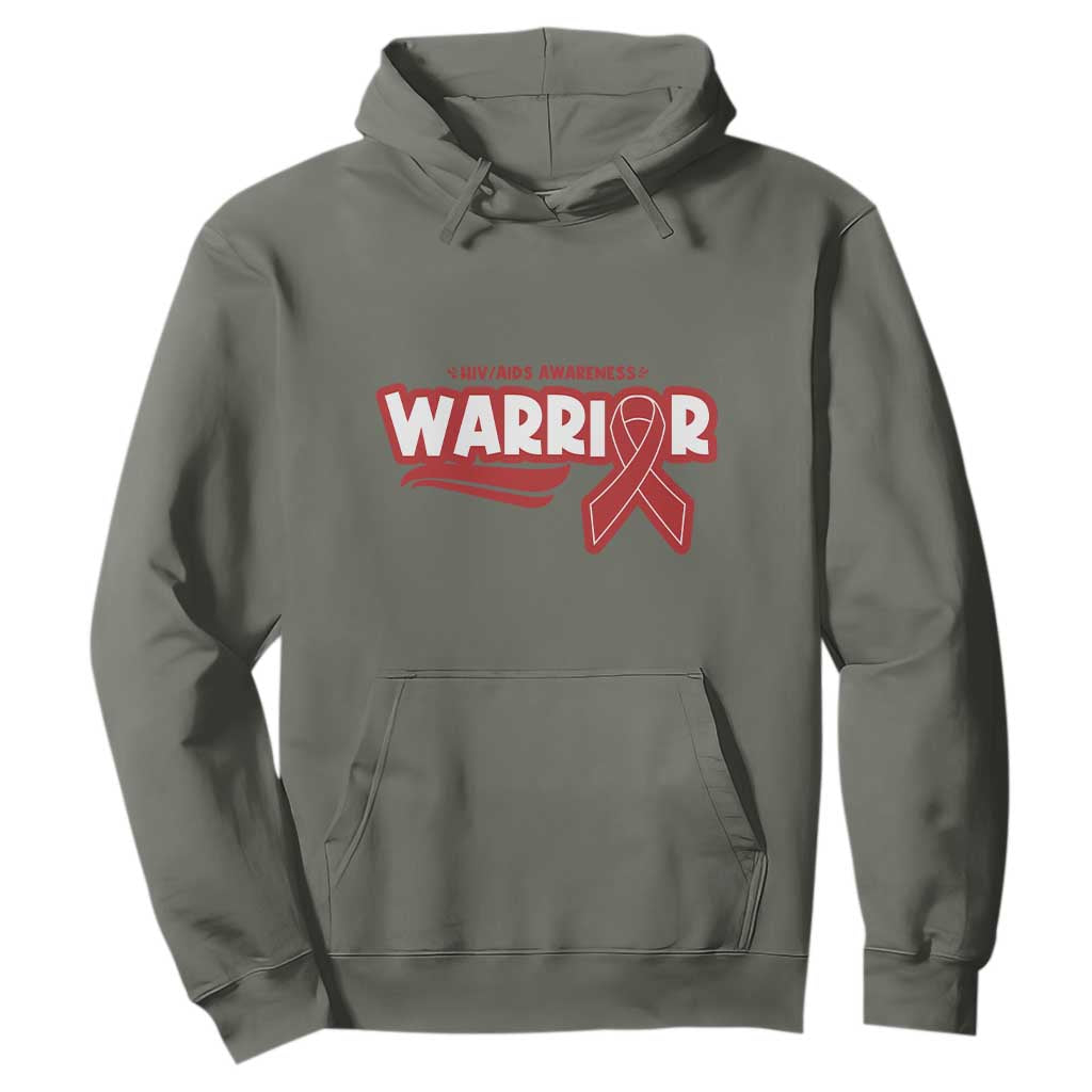 HIV Awareness Warrior Hoodie Red Ribbon Support Gift TS12 Military Green Print Your Wear