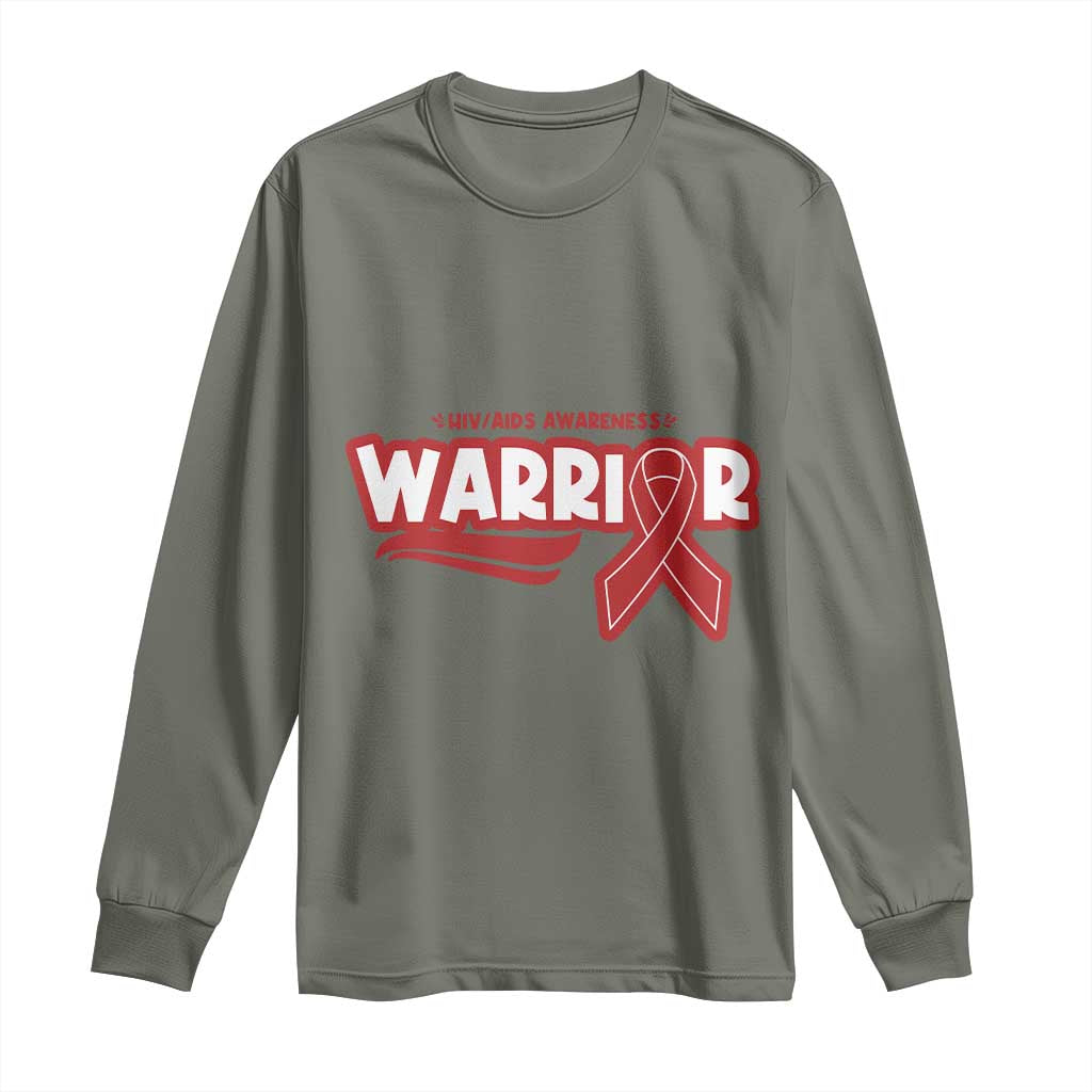 HIV Awareness Warrior Long Sleeve Shirt Red Ribbon Support Gift TS12 Military Green Print Your Wear