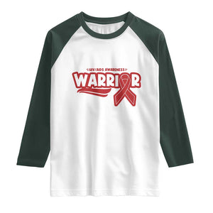 HIV Awareness Warrior Raglan Shirt Red Ribbon Support Gift TS12 White Dark Forest Green Print Your Wear