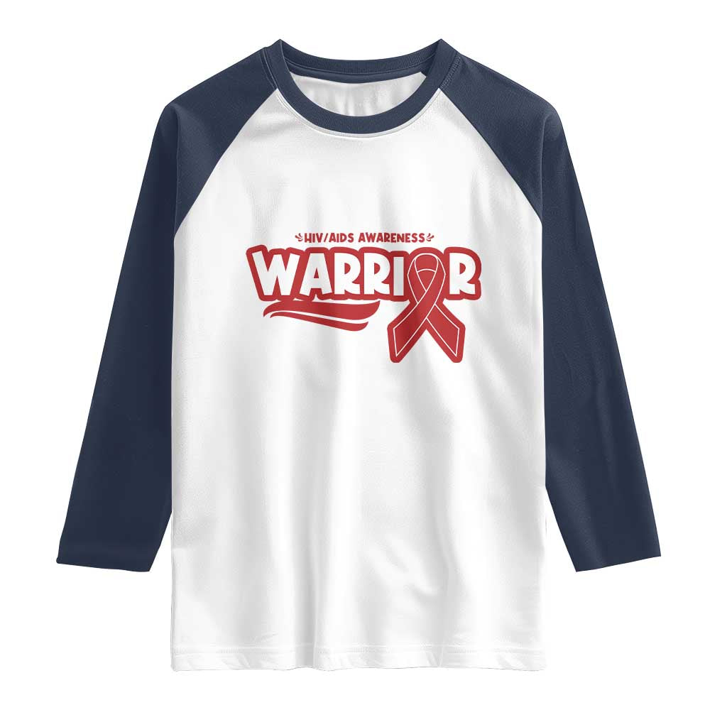 HIV Awareness Warrior Raglan Shirt Red Ribbon Support Gift TS12 White Navy Print Your Wear