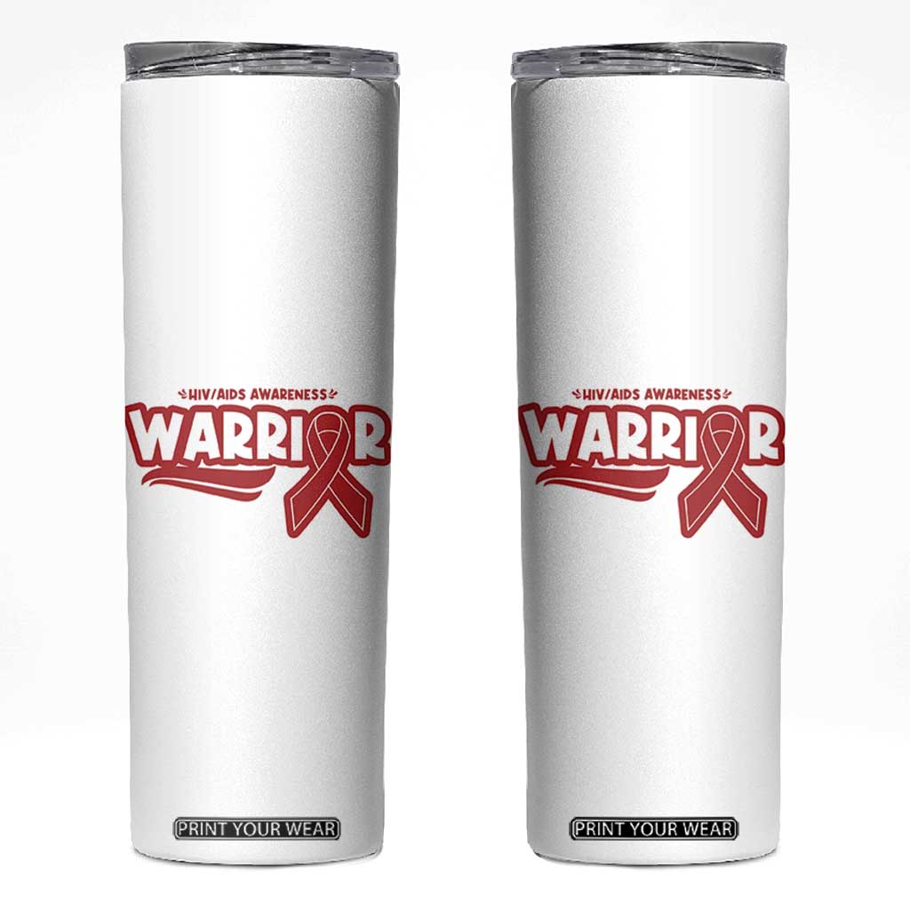 HIV Awareness Warrior Skinny Tumbler Red Ribbon Support Gift TS12 White Print Your Wear