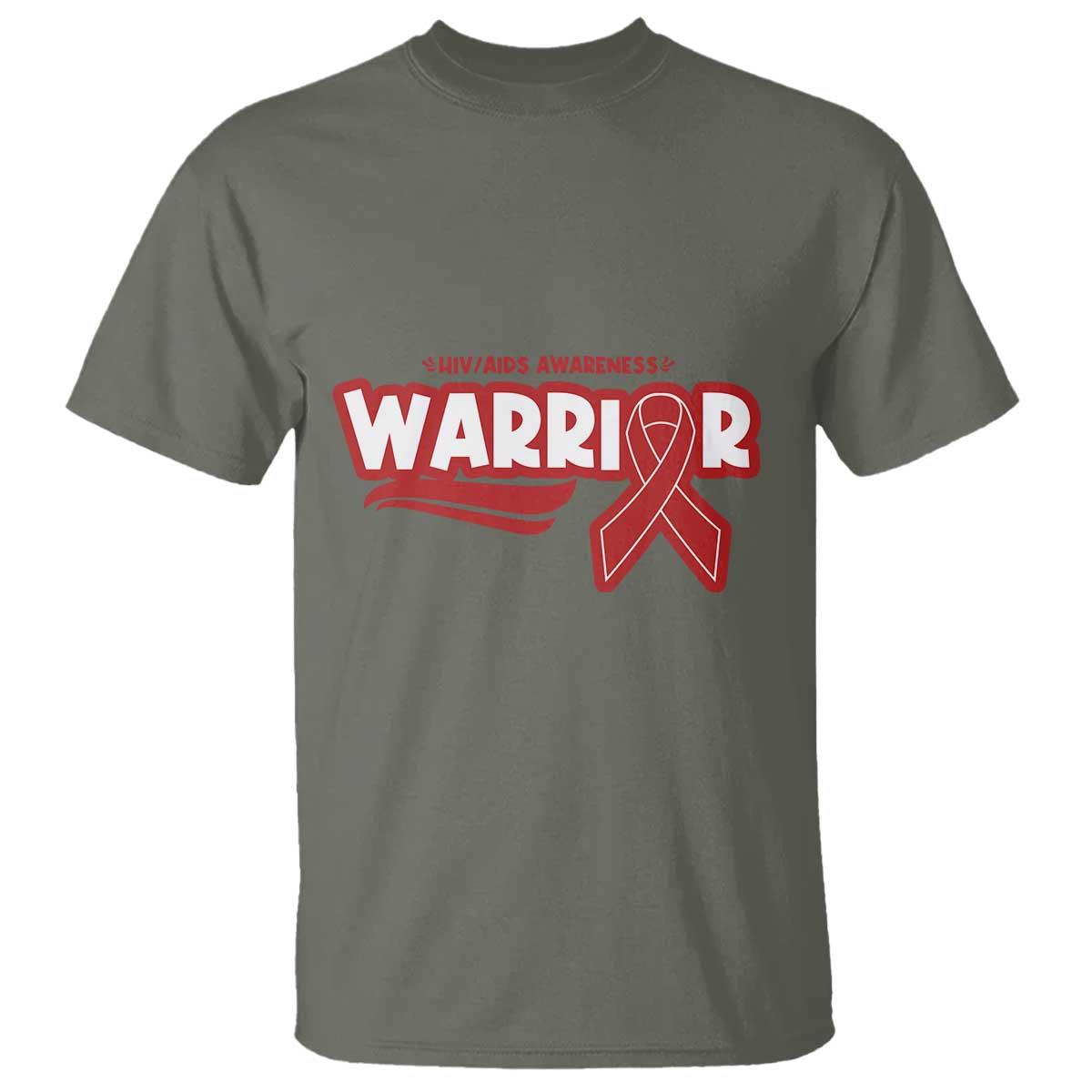 HIV Awareness Warrior T Shirt Red Ribbon Support Gift TS12 Military Green Print Your Wear