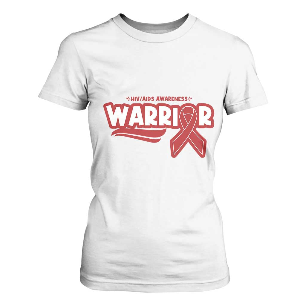 HIV Awareness Warrior T Shirt For Women Red Ribbon Support Gift TS12 White Print Your Wear