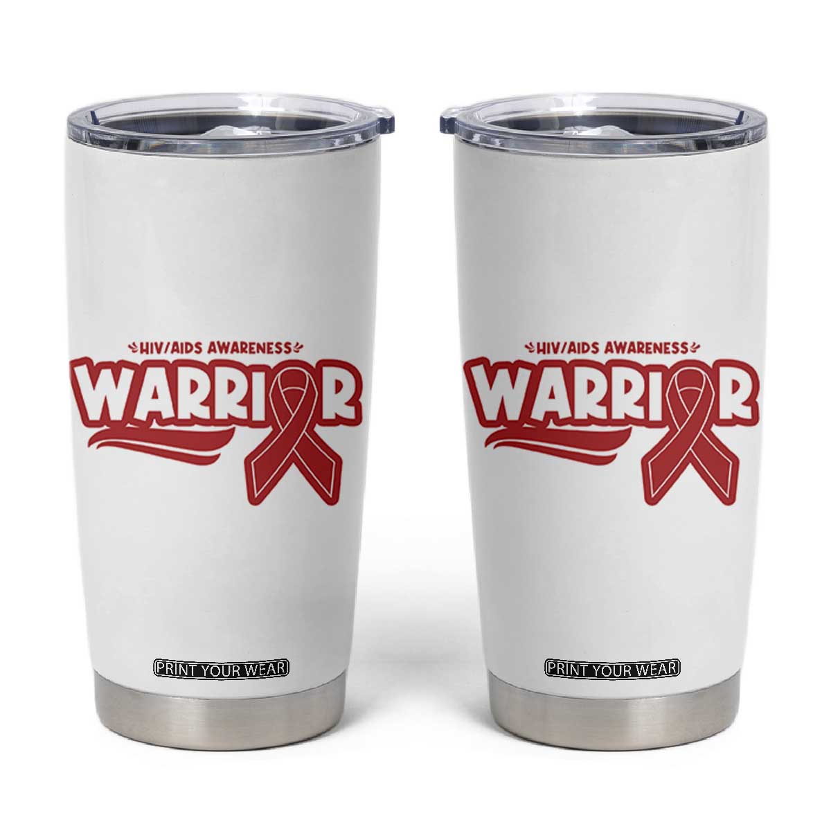 HIV Awareness Warrior Tumbler Cup Red Ribbon Support Gift TS12 White Print Your Wear