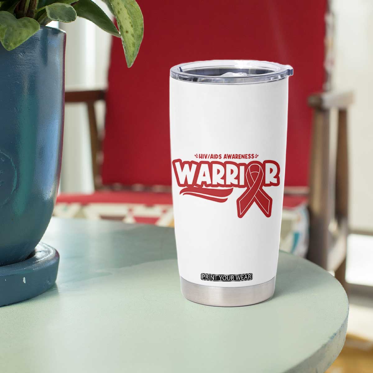 HIV Awareness Warrior Tumbler Cup Red Ribbon Support Gift TS12 Print Your Wear