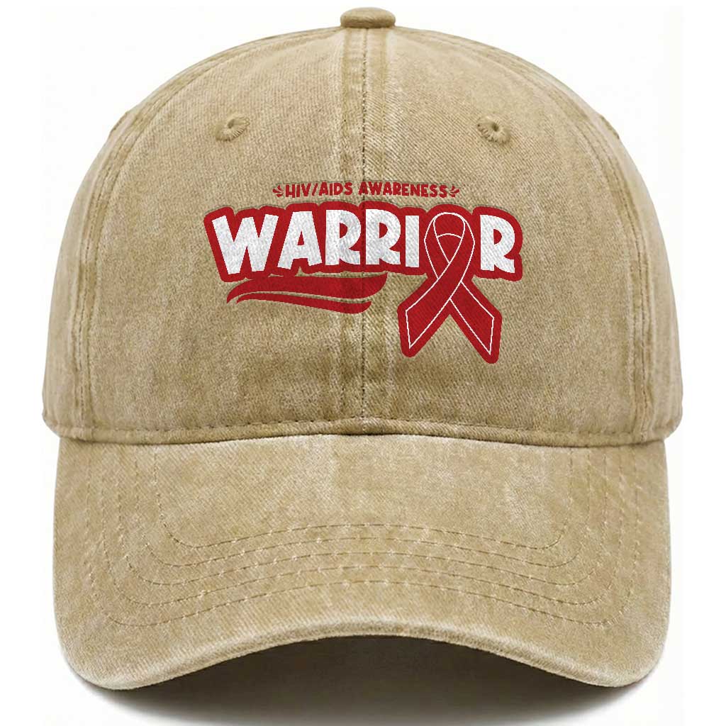 HIV Awareness Warrior Washed Cotton Baseball Cap Red Ribbon Support Gift TS12 Print Your Wear