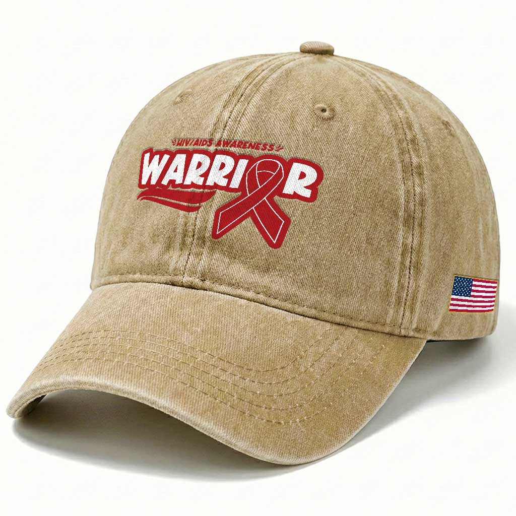 HIV Awareness Warrior Washed Cotton Baseball Cap Red Ribbon Support Gift TS12 Print Your Wear