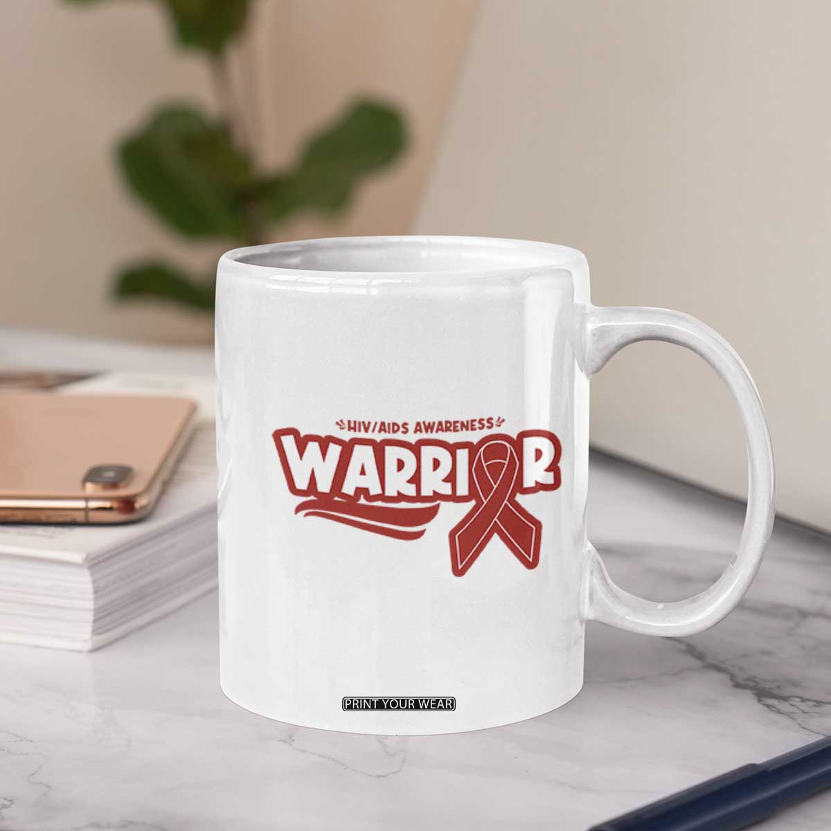 HIV Awareness Warrior Coffee Mug Red Ribbon Support Gift TS12 Print Your Wear