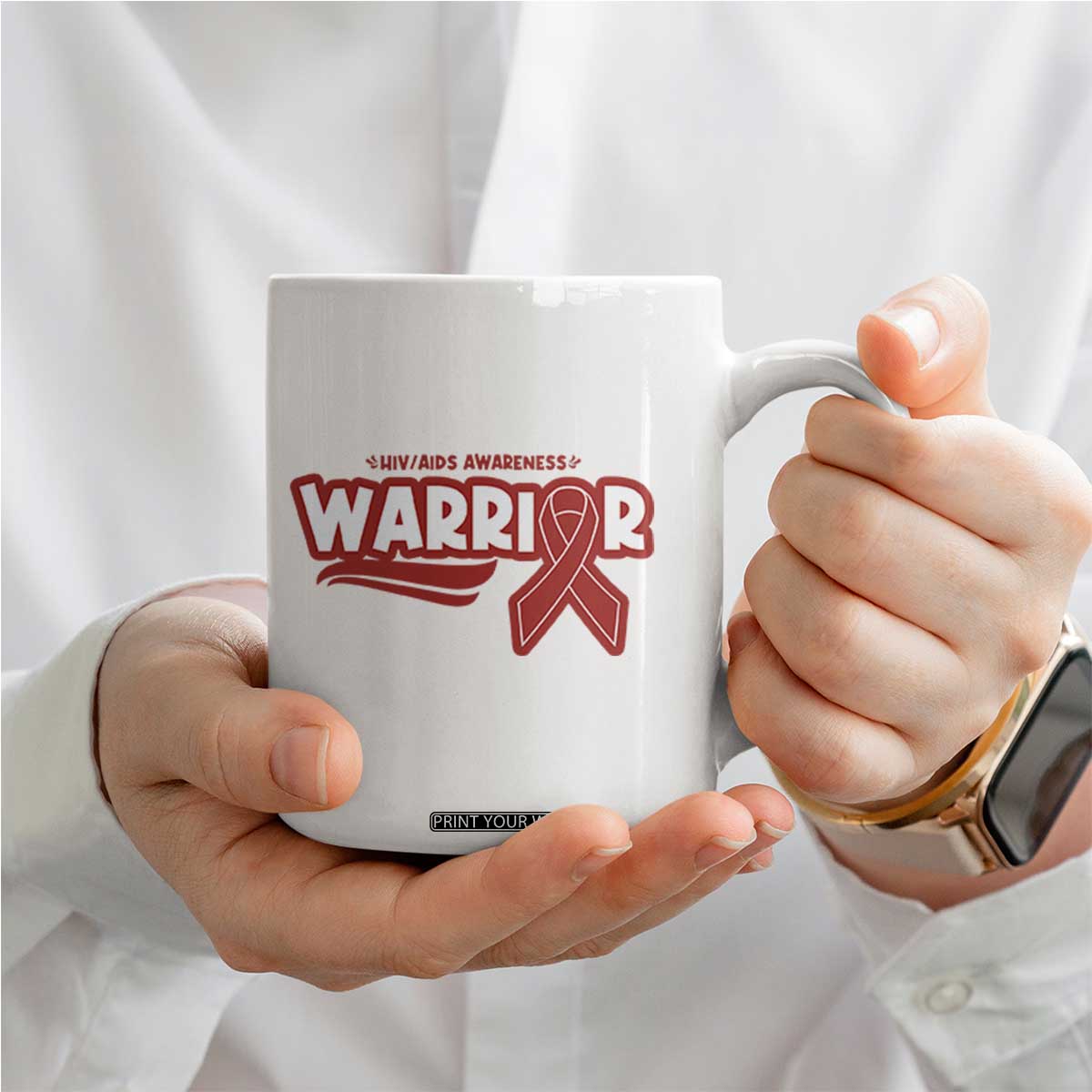 HIV Awareness Warrior Coffee Mug Red Ribbon Support Gift TS12 Print Your Wear