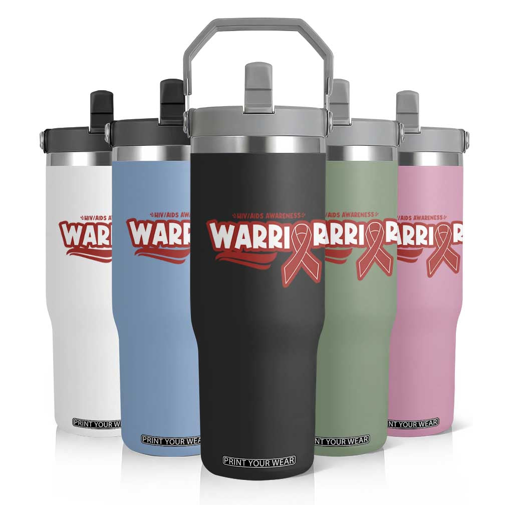 HIV Awareness Warrior Flip Straw Tumbler Red Ribbon Support Gift TS12 Print Your Wear