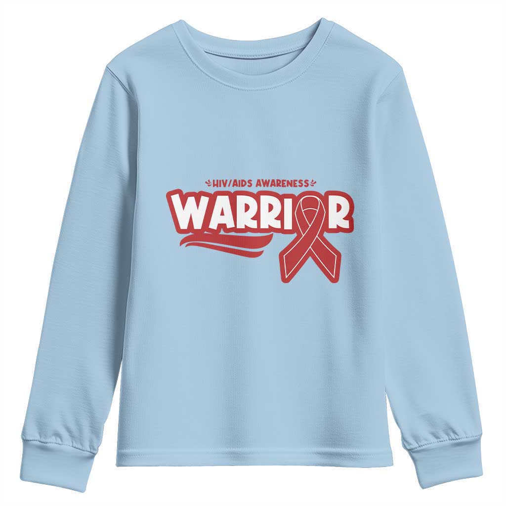 HIV Awareness Warrior Youth Sweatshirt Red Ribbon Support Gift TS12 Light Blue Print Your Wear