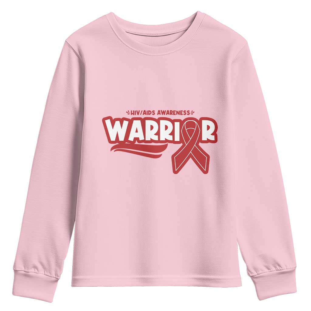 HIV Awareness Warrior Youth Sweatshirt Red Ribbon Support Gift TS12 Light Pink Print Your Wear