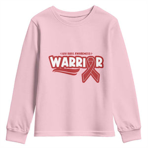HIV Awareness Warrior Youth Sweatshirt Red Ribbon Support Gift TS12 Light Pink Print Your Wear