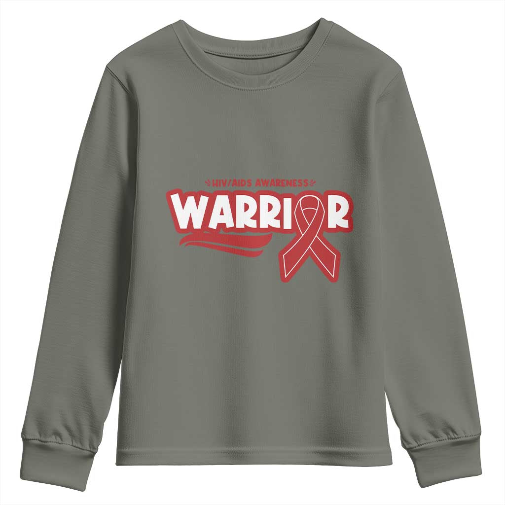 HIV Awareness Warrior Youth Sweatshirt Red Ribbon Support Gift TS12 Military Green Print Your Wear