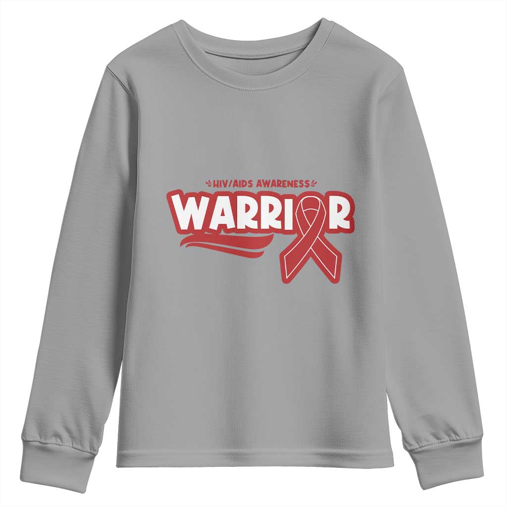 HIV Awareness Warrior Youth Sweatshirt Red Ribbon Support Gift TS12 Sport Gray Print Your Wear