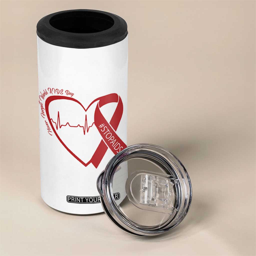 Never Forget World AIDS Day 4 in 1 Can Cooler Tumbler Red Ribbon HIV Awareness Gift TS12 Print Your Wear