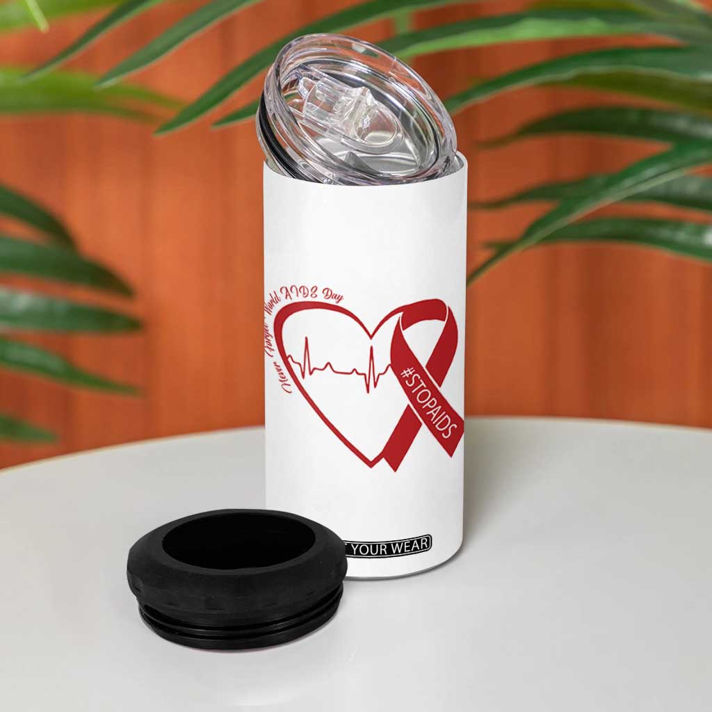Never Forget World AIDS Day 4 in 1 Can Cooler Tumbler Red Ribbon HIV Awareness Gift TS12 Print Your Wear