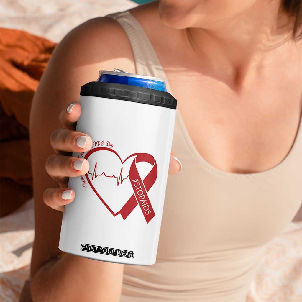 Never Forget World AIDS Day 4 in 1 Can Cooler Tumbler Red Ribbon HIV Awareness Gift TS12 Print Your Wear