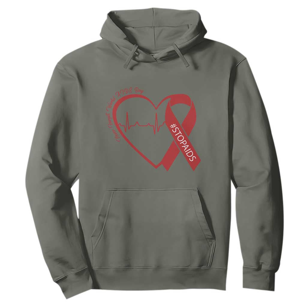 Never Forget World AIDS Day Hoodie Red Ribbon HIV Awareness Gift TS12 Military Green Print Your Wear