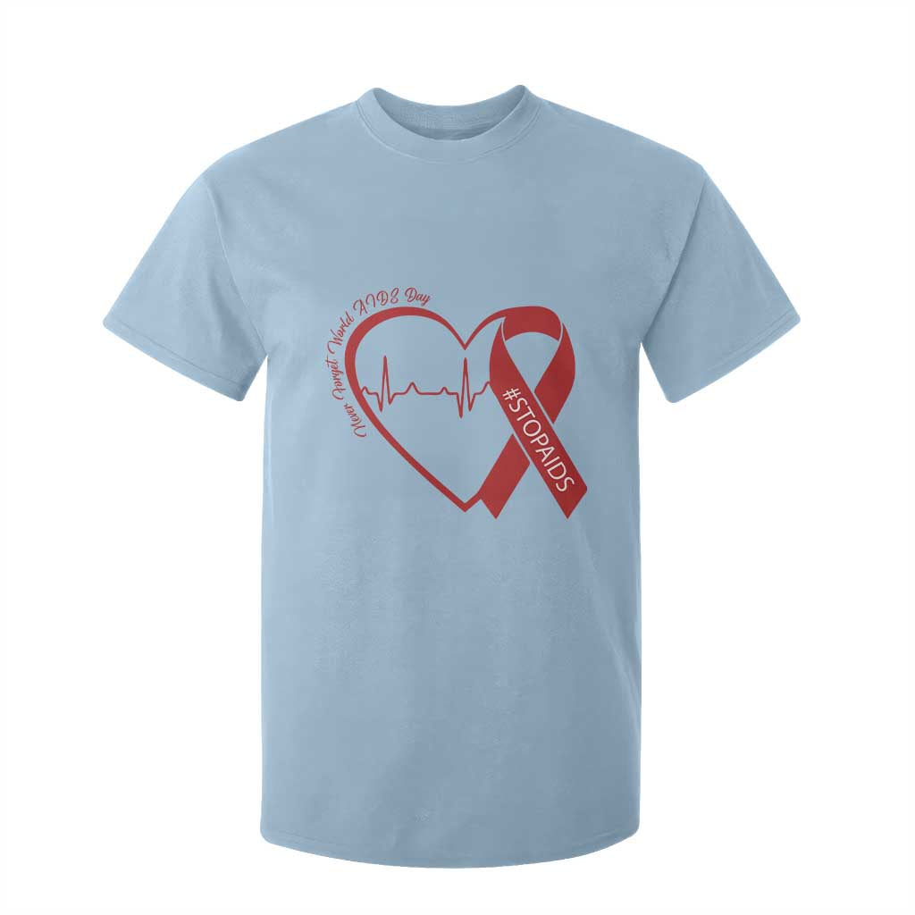 Never Forget World AIDS Day T Shirt For Kid Red Ribbon HIV Awareness Gift TS12 Light Blue Print Your Wear