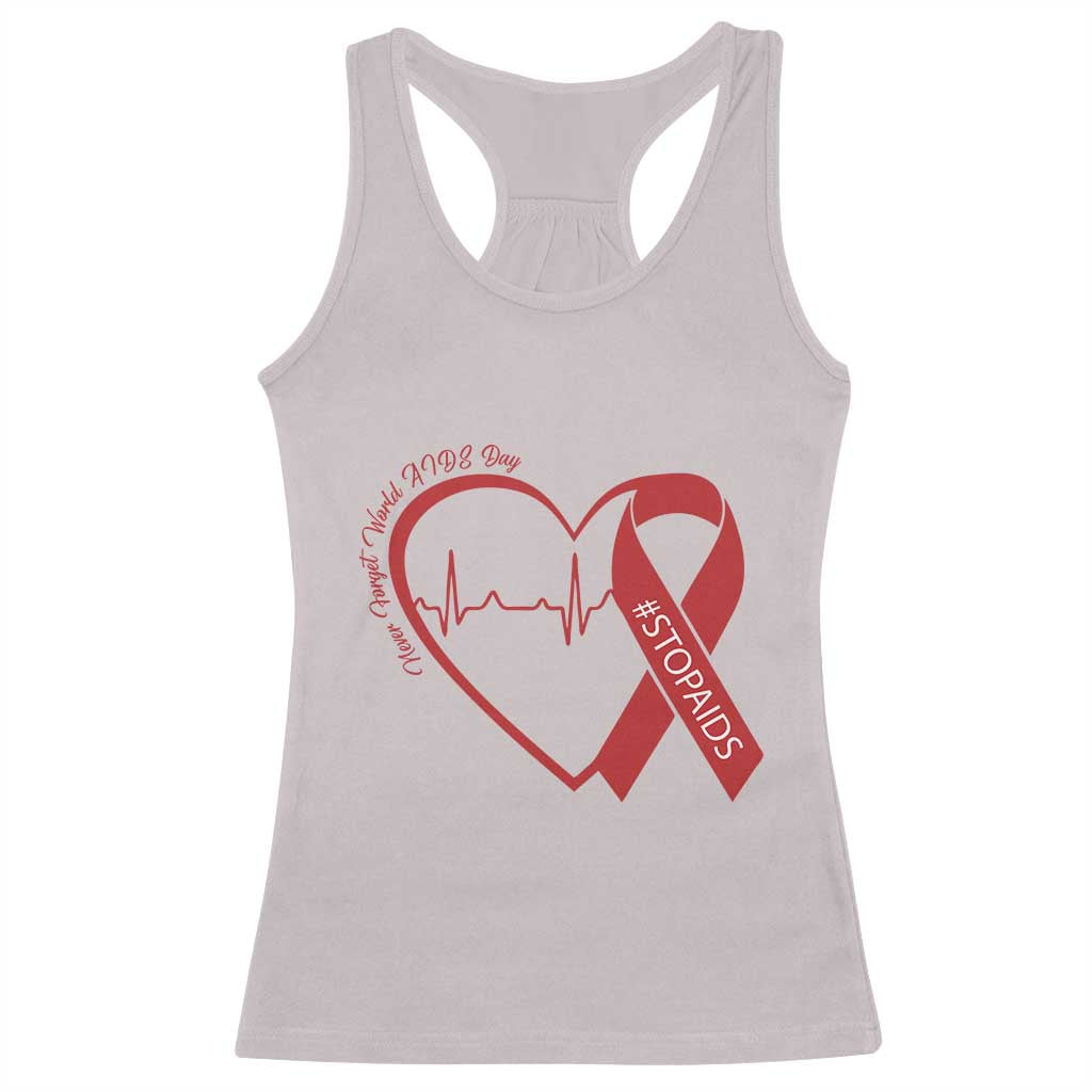 Never Forget World AIDS Day Racerback Tank Top Red Ribbon HIV Awareness Gift TS12 Ice Gray Print Your Wear