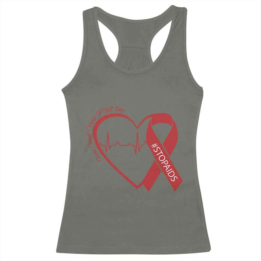 Never Forget World AIDS Day Racerback Tank Top Red Ribbon HIV Awareness Gift TS12 Military Green Print Your Wear