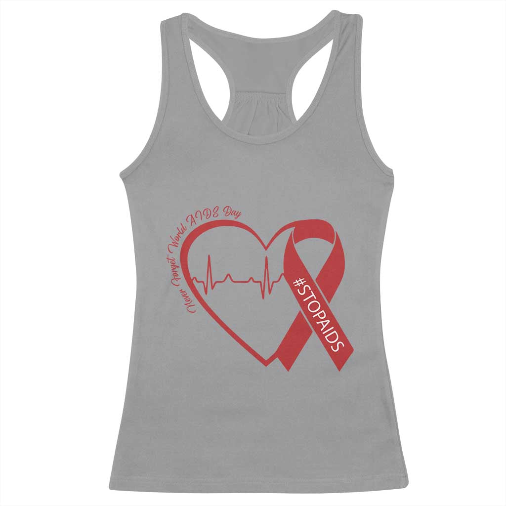Never Forget World AIDS Day Racerback Tank Top Red Ribbon HIV Awareness Gift TS12 Sport Gray Print Your Wear