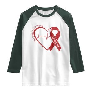 Never Forget World AIDS Day Raglan Shirt Red Ribbon HIV Awareness Gift TS12 White Dark Forest Green Print Your Wear