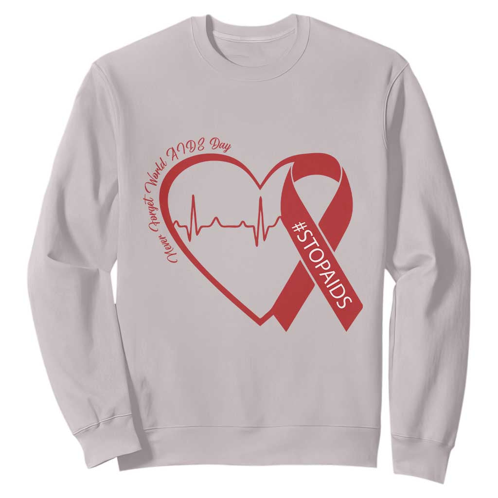 Never Forget World AIDS Day Sweatshirt Red Ribbon HIV Awareness Gift TS12 Ice Gray Print Your Wear