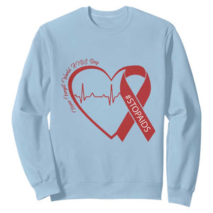 Never Forget World AIDS Day Sweatshirt Red Ribbon HIV Awareness Gift TS12 Light Blue Print Your Wear