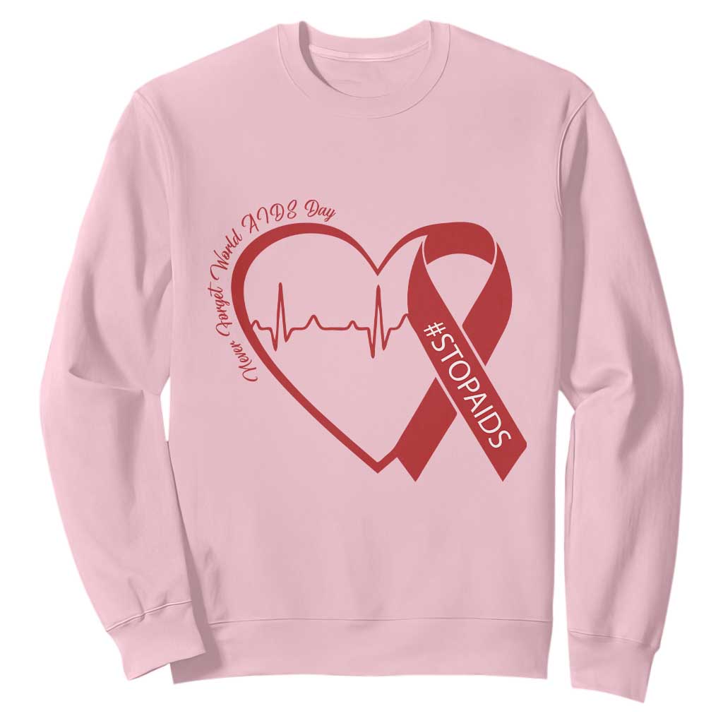 Never Forget World AIDS Day Sweatshirt Red Ribbon HIV Awareness Gift TS12 Light Pink Print Your Wear