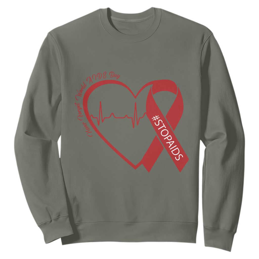 Never Forget World AIDS Day Sweatshirt Red Ribbon HIV Awareness Gift TS12 Military Green Print Your Wear