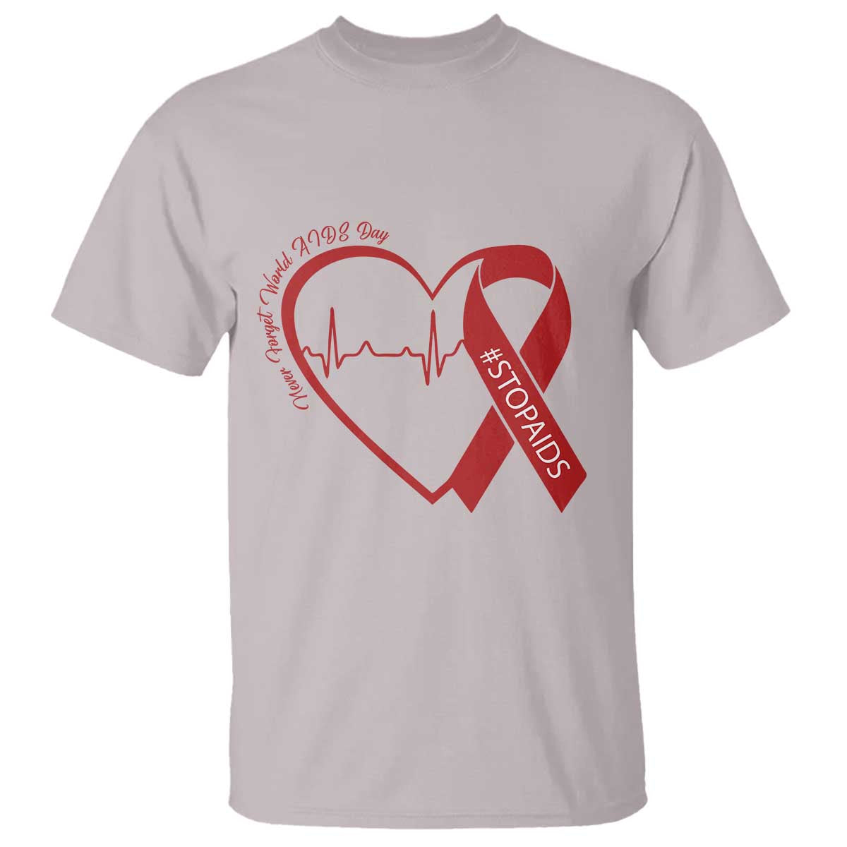 Never Forget World AIDS Day T Shirt Red Ribbon HIV Awareness Gift TS12 Ice Gray Print Your Wear