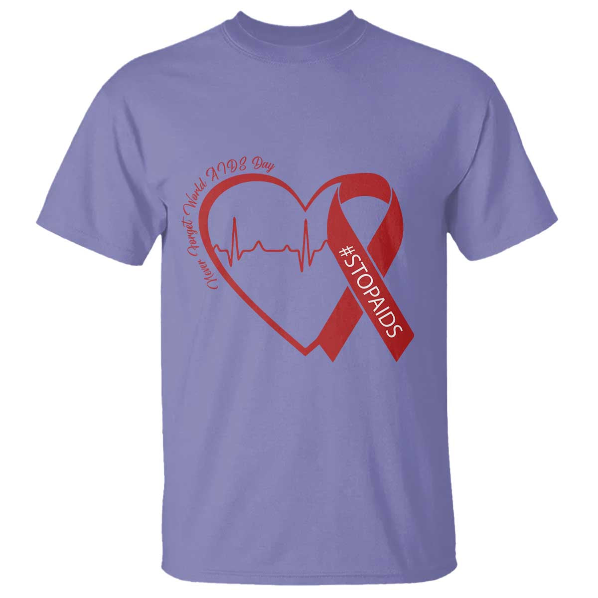 Never Forget World AIDS Day T Shirt Red Ribbon HIV Awareness Gift TS12 Violet Print Your Wear
