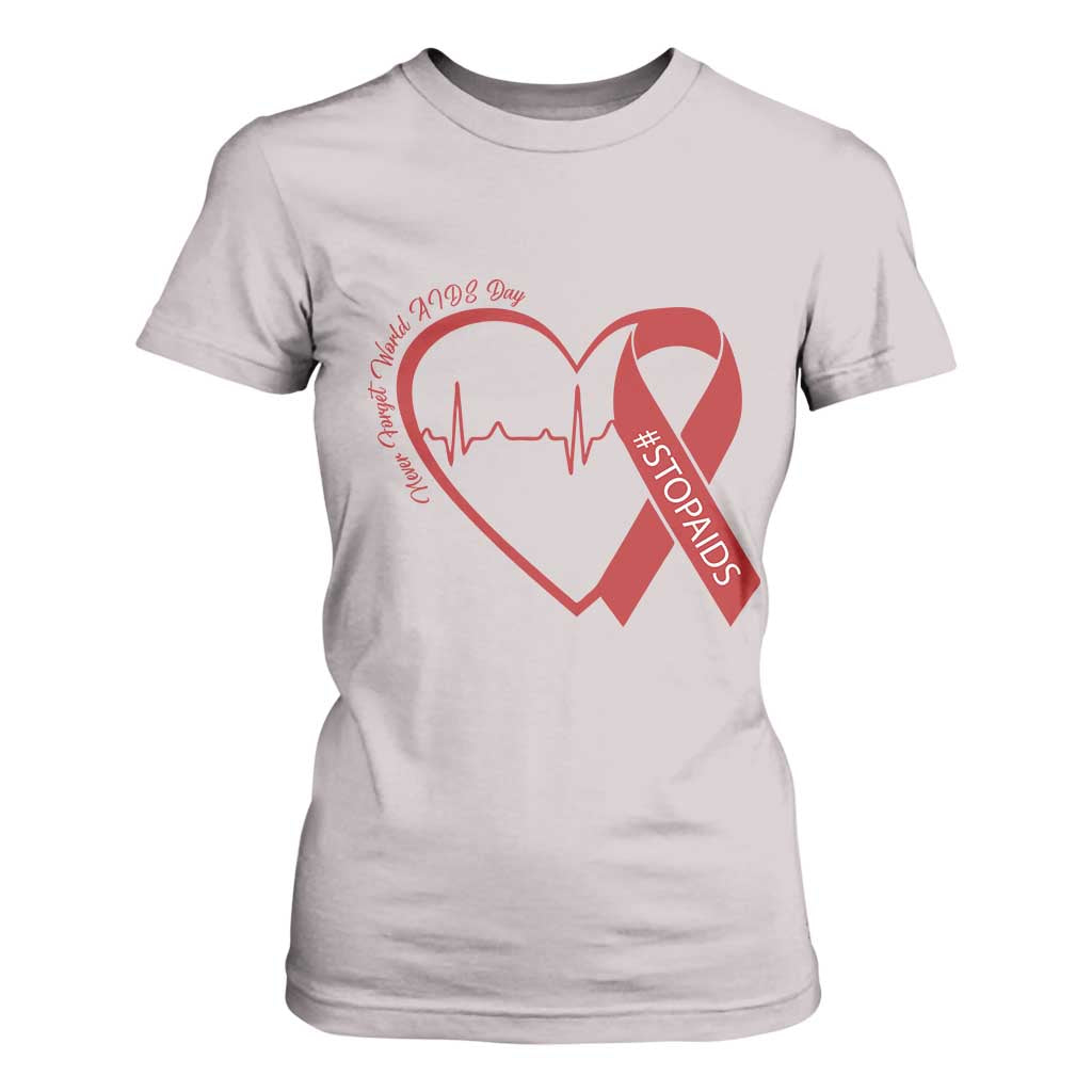 Never Forget World AIDS Day T Shirt For Women Red Ribbon HIV Awareness Gift TS12 Ice Gray Print Your Wear