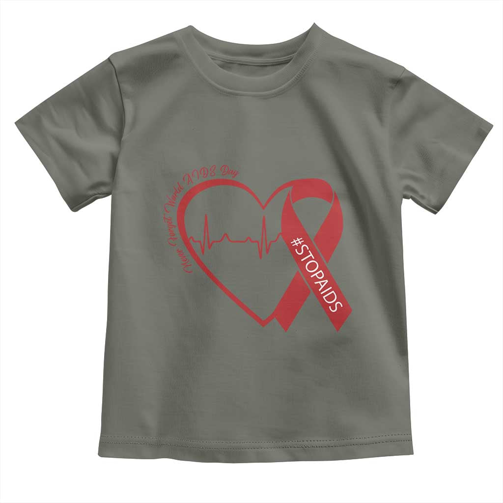 Never Forget World AIDS Day Toddler T Shirt Red Ribbon HIV Awareness Gift TS12 Military Green Print Your Wear